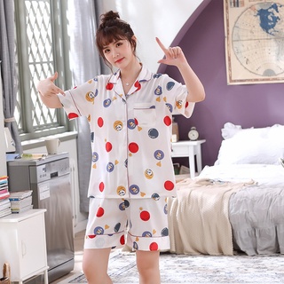 Verano de hielo de seda pijamas de las mujeres de manga corta pantalones cortos delgados polka-dot traje coreano lindo niñas satén seda servicio a domicilio