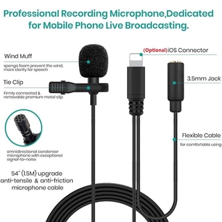 Mini micrófono Lavalier 2 en 1 con conector de 3,5 mm para micrófono con clip de teléfono con monitorización de vídeo (2)