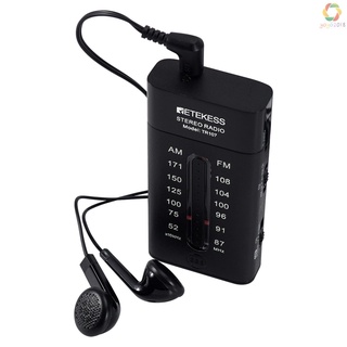 retekess tr107 portátil mini bolsillo radio fm am puntero afinación estéreo soporte bbs con auriculares para caminar jogging gimnasio