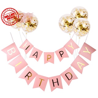 5 globos con lentejuelas + bandera de cumpleaños bronceadora set feliz carta bunting cumpleaños feliz v9u6