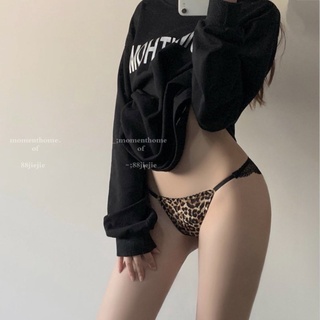 【ST】European and American style ice silk wild low waist panties women's feeling leopard print breathable cotton crotch seamless T-shaped briefs