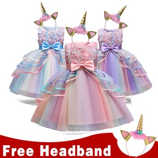 Vestido Elegante de unicornio con flores para fiesta de cumpleaños para niña