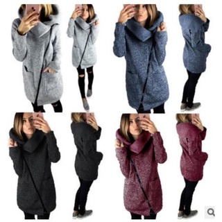 mujer invierno manga larga pendiente cremallera abrigo outwear Chamarra overcoat moda tops