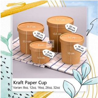 Embalaje ecológico para alimentos marrón Kraft taza de papel tazón + tapa ecológica (25 piezas) no plástico 100%