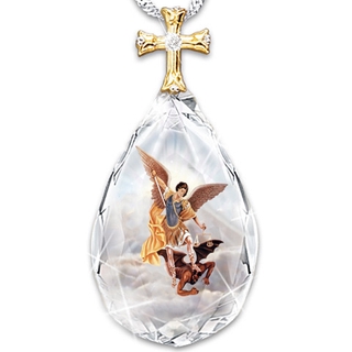 Collar con colgante de cruz de cristal Artificial Michael Angel de aleación de oro y plata para mujer