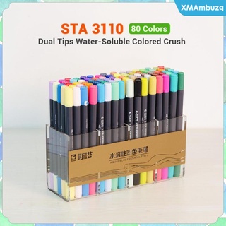[xmambuzq] 80 colores premium pintura suave pincel bolígrafo conjunto de doble punta acuarela marcadores pluma para colorear libros manga comic caligrafía