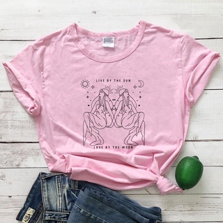 Live By The Sun Love By The Moon T-Shirt Celestial sol y luna Godness camiseta mujer Witchy Art Top camiseta