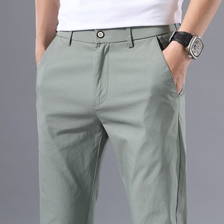 2021 nuevos hombres lino algodón Casual pantalones de moda negocios cintura elástica recta luz pantalones masculinos marca gris verde