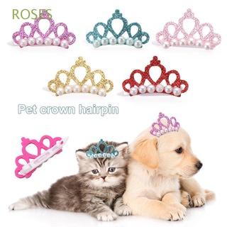 rosas nuevo perro bowknot perla forma corona arco corbata horquilla gato aseo al azar tocado mascota headwear hecho a mano cachorro accesorios clip de pelo/multicolor