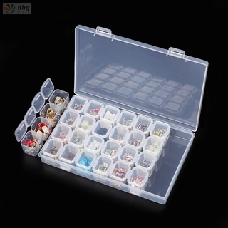 28 ranuras de arte de uñas caja de almacenamiento de plástico transparente caso organizador titular para cuentas de diamantes de imitación anillo pendientes (1)