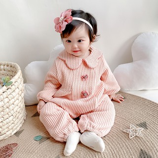 Bebé plus terciopelo de una pieza de invierno recién nacido solapa mameluco coreano princesa estilo occidental mameluco lindo ropa de bebé