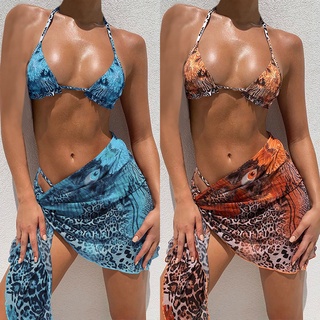 traje de baño para mujer/traje de baño/bikini sexy de tres piezas con estampado de leopardo