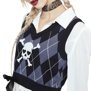 Punk Style Calavera Impreso Tanque De Tejer e-Girl Mall Goth Manga Slim pull 90s Mujer's vintage Argyle kawaii Mujer s Suéter (3)