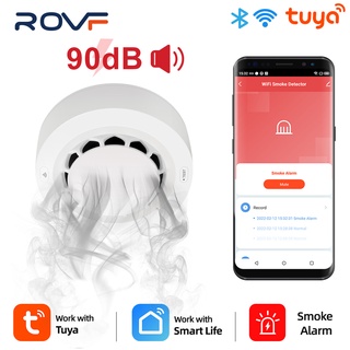 ROVF Tuya WiFi Smart Smoke Alarm Detector De Incendios 90db Combinación De Cocina Alarma Sistema De Seguridad