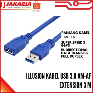 Cable de extensión USB 3.0 de calidad - Illusion 3.0 AM-AF Cable de extensión 3m