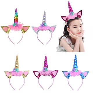 tuogang 1pc banda de pelo niños fiesta de cumpleaños decoraciones unicornio diadema mujeres flor lindo princesa floral corona headwear/multicolor (2)
