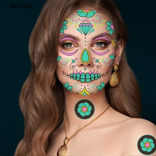 eccflig 1 hoja de halloween impermeable temporal tatuaje facial maquillaje facial muerto cráneo pegatina mx
