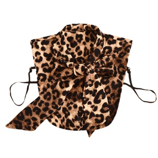 10mk mujeres Vintage leopardo impresión falso cuello desmontable Dickey arco atado media camisa