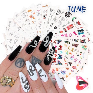 JUNE Beauty DIY calcomanías de uñas de manicura Geometry diseño de uñas Tips Beauty Sticker arte de uñas para uñas Nail Stickers 4pzs