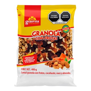 Granola con frutas, cacahuate, nuez y almendra, Granvita, 400 gr