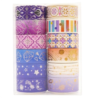 hea 12 Rolls Purple Star Gold Foil Japanese Washi Tape Set Masking Tape Sticker For Scrapbooking Diy Gift Stationary (4)