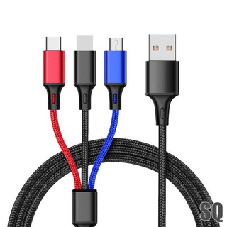 Cable de datos trenzado de nylon de uno a tres largo 2A carga rápida tres en uno cable de carga móvil