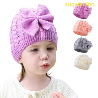 augetyi8bo Solid Color Children Bow Knitted Hat Sweet Knitted Beanie Hat Fashion Fall Winte