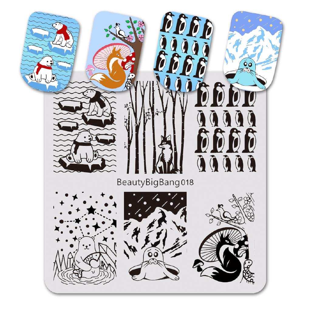 BEAUTYBIGBANG - placas cuadradas para estampado de uñas, oso Polar, zorro, pingüino, diseño de animales YD (3)