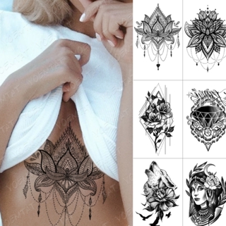 etiqueta engomada del tatuaje del pecho de encaje henna mandala flash tatuajes lobo diamante flor cuerpo arte brazo falso tatuaje mujeres hombres
