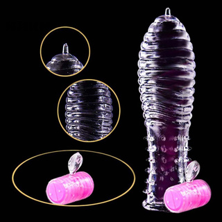 Fa vibrador punteado hilo transparente condón de extensión del pene manga de bloqueo anillo juguete sexual