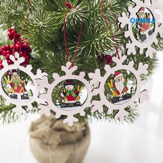 Okmn 4 piezas de madera copo de nieve Santa ciervo oso árbol de navidad adornos colgantes decoración de la fiesta del hogar