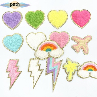 Path nueva ropa bordado corazón arco iris costura en bordado parches reparación decoración accesorios colorido DIY lentejuelas chenilla