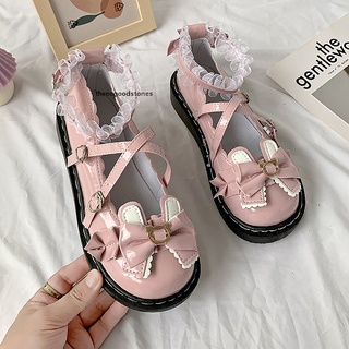 [threegoodstones] Womens Lolita Flat Shoes Chunky Heel Platform Round Toe Mary Jane Shoes Sweet La New Stock