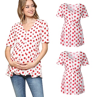 Twice**Ladies mujeres embarazadas lactancia materna punto impresión blusa de manga corta Tops camisa