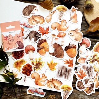 46 Uds.Pegatinas adhesivas de decoración de animales del bosque otoñal, pegatinas de dibujos animados DIY, pegatinas de diario, pegatinas de papelería para álbum de recortes