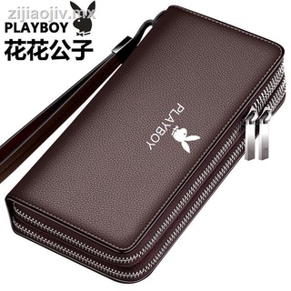 ☃[Genuine Playboy][Double double zipper]Men s wallet Men s long soft leather large-capacity clutch