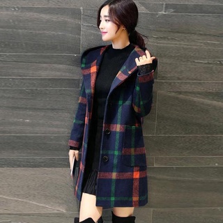 Abrigo británico de estilo universitario cuadros Inha con capucha medio largo abrigo de lana a cuadros abrigo para mujer (1)