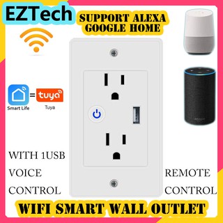EZTECH US WiFi Smart wall Outlet con enchufe de pared USB enchufe de pared mando a distancia Control de voz alexa google home (1)