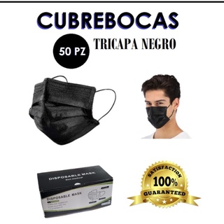 Cubrebocas Negro Tricapa Termosellado Para Adulto Original