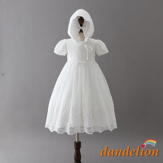 Dandelion-ropa De navidad Para niñas/Vestido blanco con Capota Floral Bordado De bautizo 2 pzas (1)