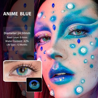 UYAAI 1 par de lentes de contacto de Color de 1 año/lentes de contacto para ojos/lentes de contacto cosméticos Anime/contactos de ojos para Cosplay/maquillaje/contactos de Color serie Anime azul