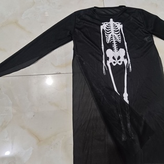 Halloween negro esqueleto grande muerte adultos y niños Skull Cloak etapa actuación Horror fantasma disfraz capa