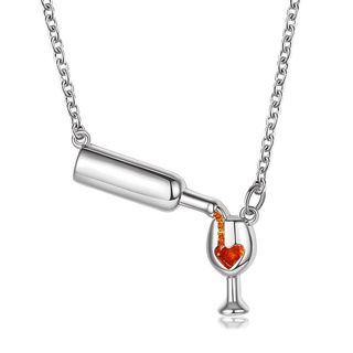 Women Retro Style Heart-shaped Wine Bottle Cup Pendant Necklace Simple Classic Alloy Necklace Fashion Jewelry