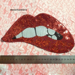 Dwmx Embroidered iron on patches for clothing Red sequins Lips DIY Motif Applique Glory