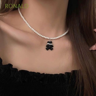 RONALD Exquisito Cadena de clavícula de perlas Punk Soportar Collar de estilo coreano Geométrico Elegante Aleación Lujo Temperamento Retro Pendientes femeninos