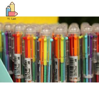 Coreano lindo bolígrafo de 6 colores prensa Color aceite pluma 6 recambios escritura para escuela oficina papelería suministros (9)