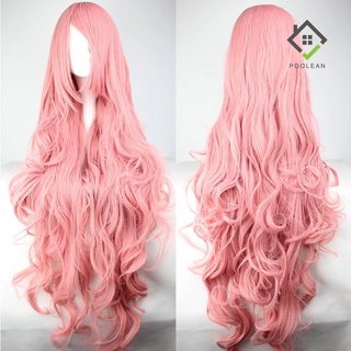 [poolean] rosa Natural largo rizado peluca mujeres moda esponjosa peluquera para Cosplay fiesta