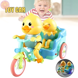 yellow duck stunt eléctrico triciclo coche de juguete con efectos de luz giratorio super trick