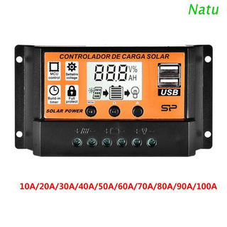 Natu MPPT 10A/20A/30A/40A/50A/60A/70A/80A/90A/100A pantalla LCD automática controlador de carga Solar Dual USB Panel Solar regulador 12V24V