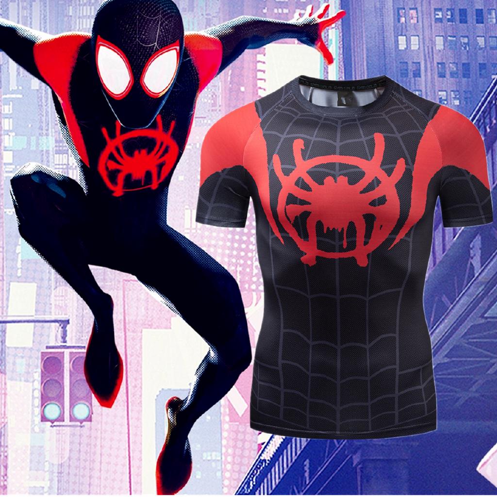 Raglán manga en el Spider-Verse impreso 3D camisetas Spiderman camisas de compresión Tops masculino Comics Cosplay disfraz (1)